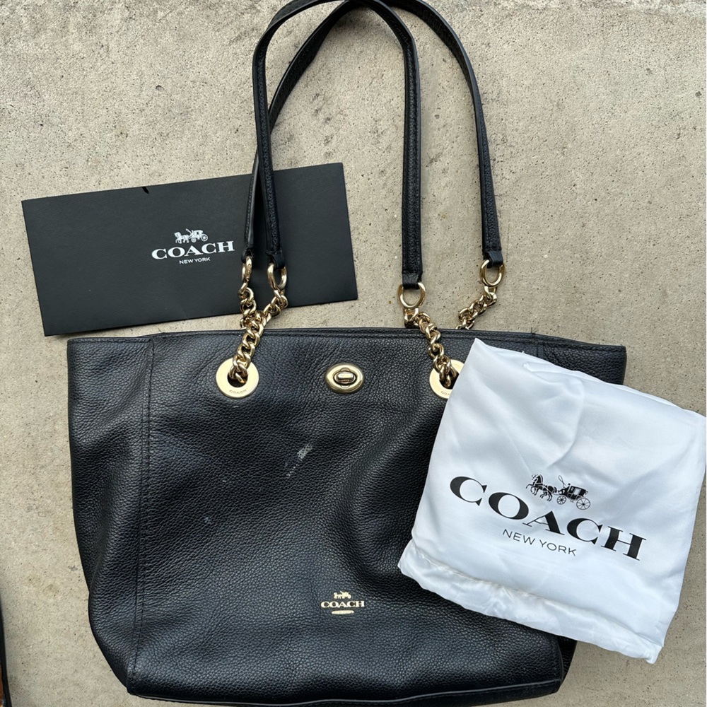 Coach Black Leather Tote Bag
